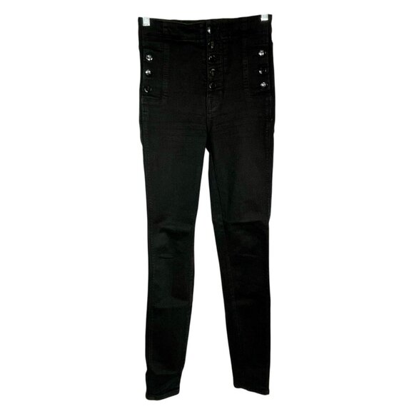 J Brand Natasha Skinny Button-Fly Hi-Rise Jeans in Seriously Black Size 25 - Picture 5 of 16